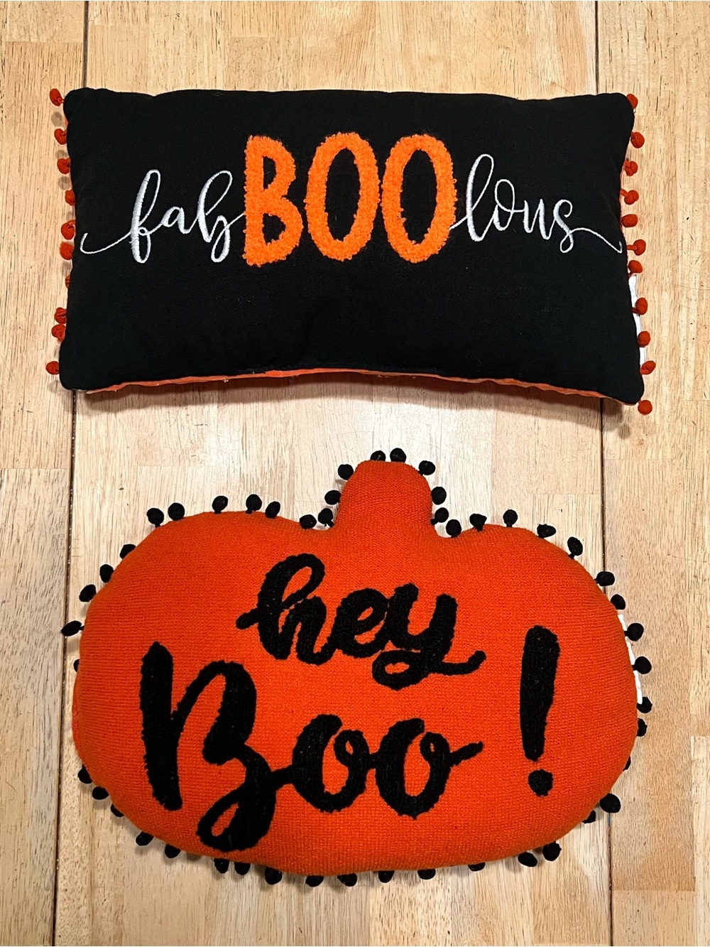2 Orange & Black Halloween “Boo” Throw Pillows
